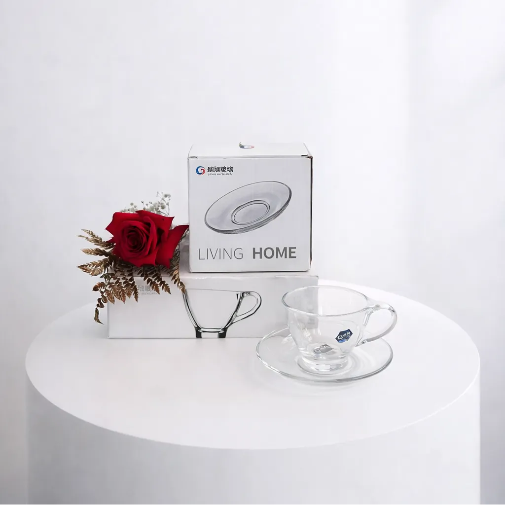 Glass Coffee Set | 6 Cups & Saucers