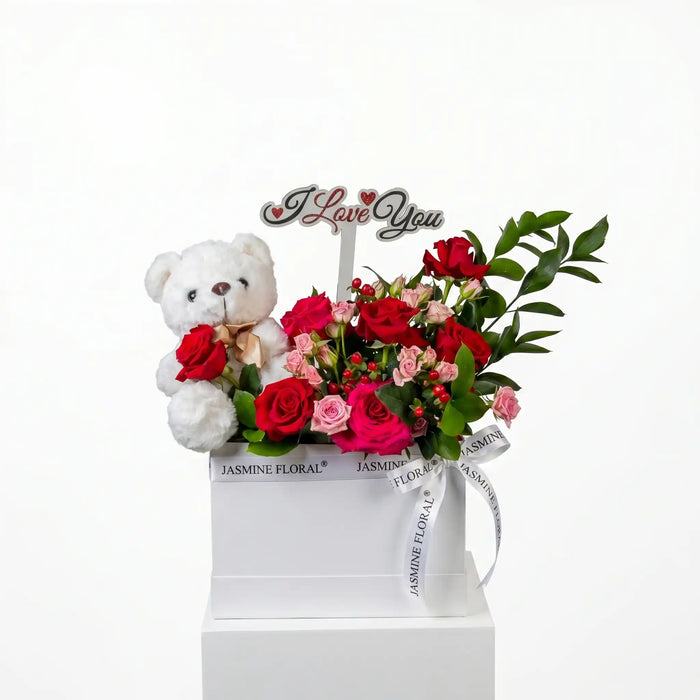 White Flowers Box | Love Topper | Teddy Bear