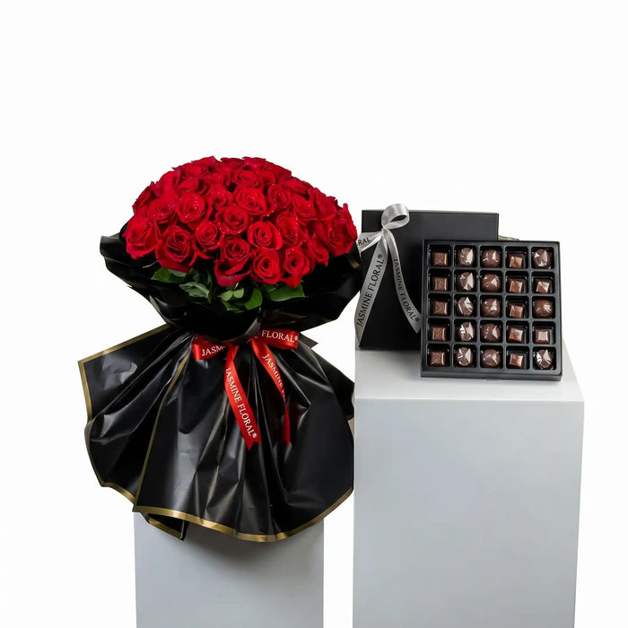 50 Red Roses | Chocolate Box 25 Pcs