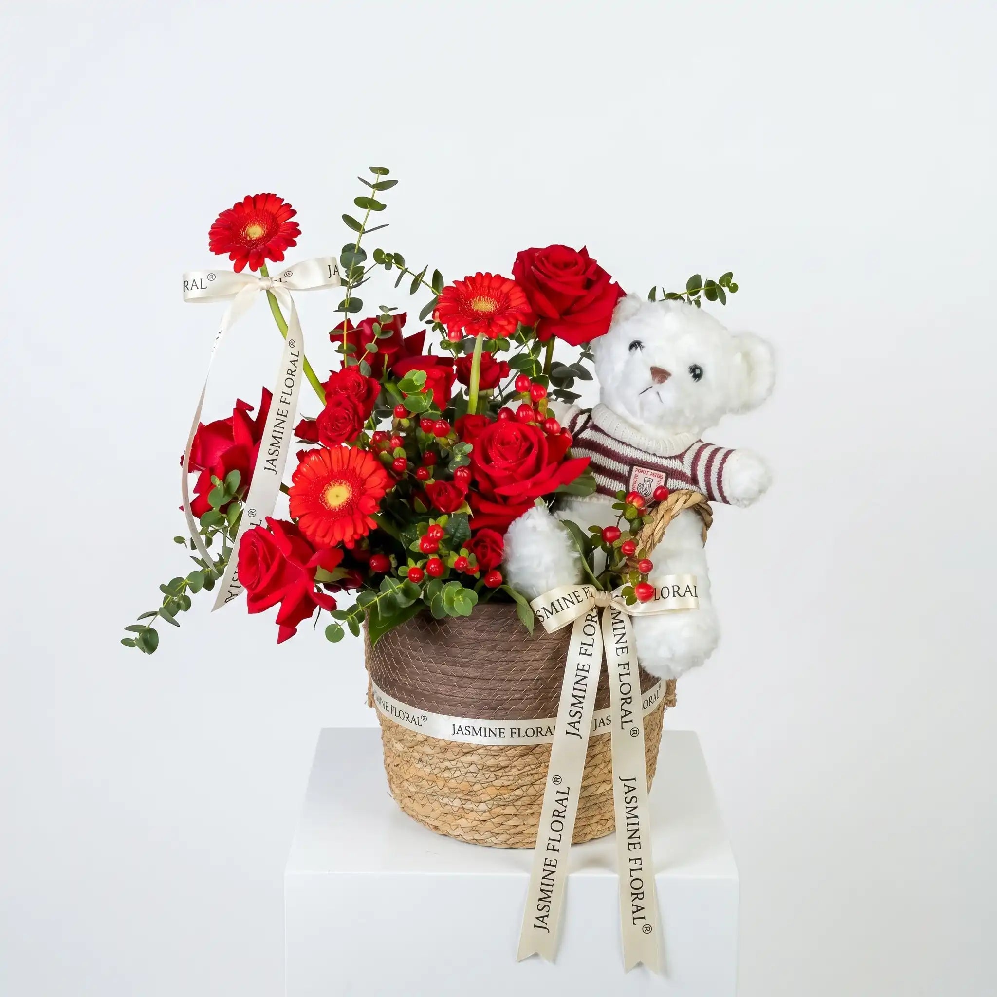 Flowers Basket |White Teddy Bear