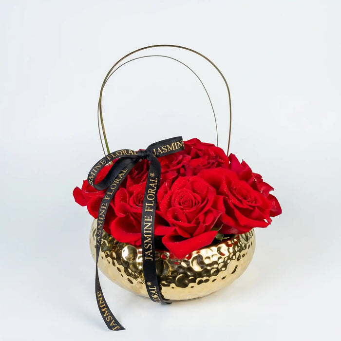 Premium Golden Vase | 12 Red Roses