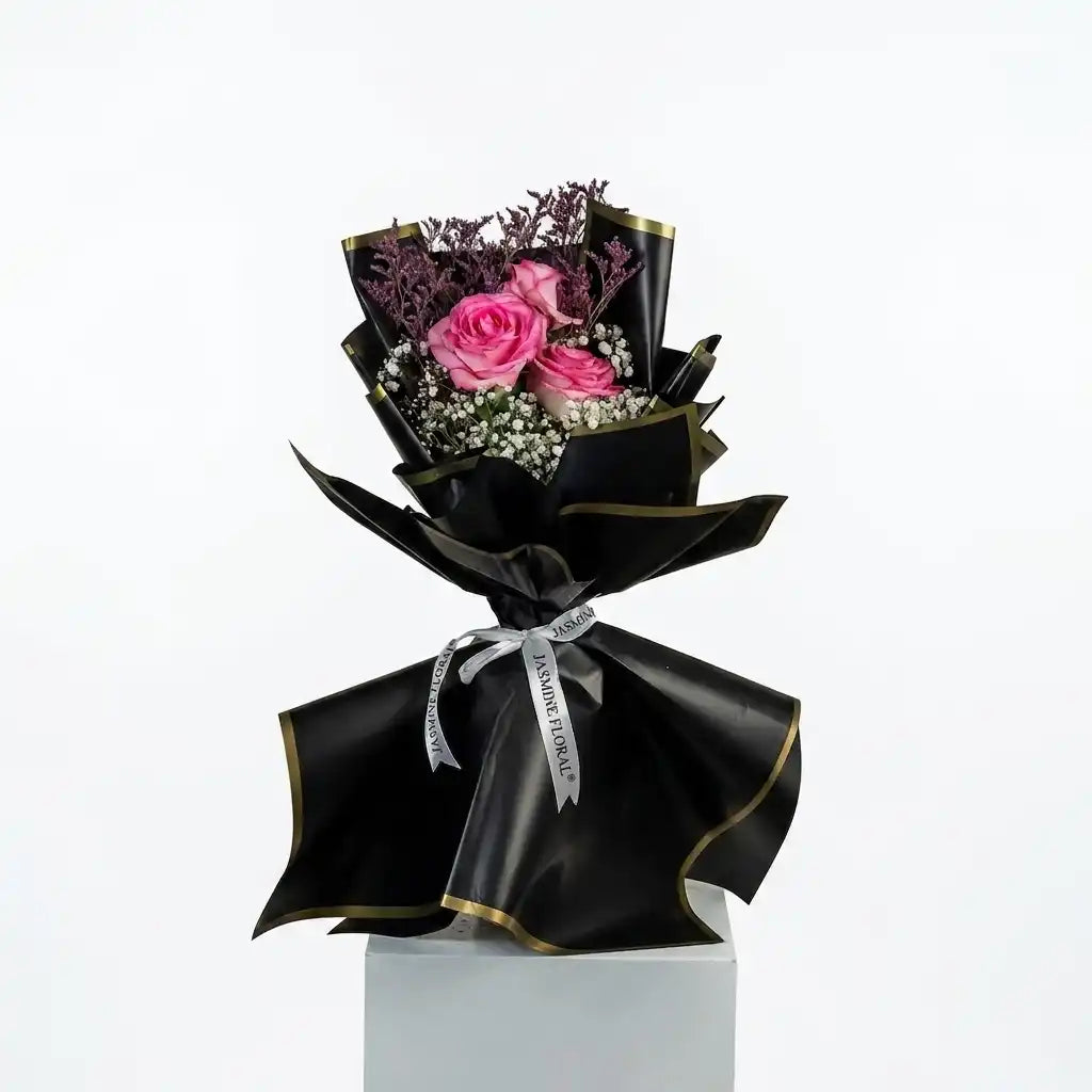3 Pink Roses Hand Bouquet