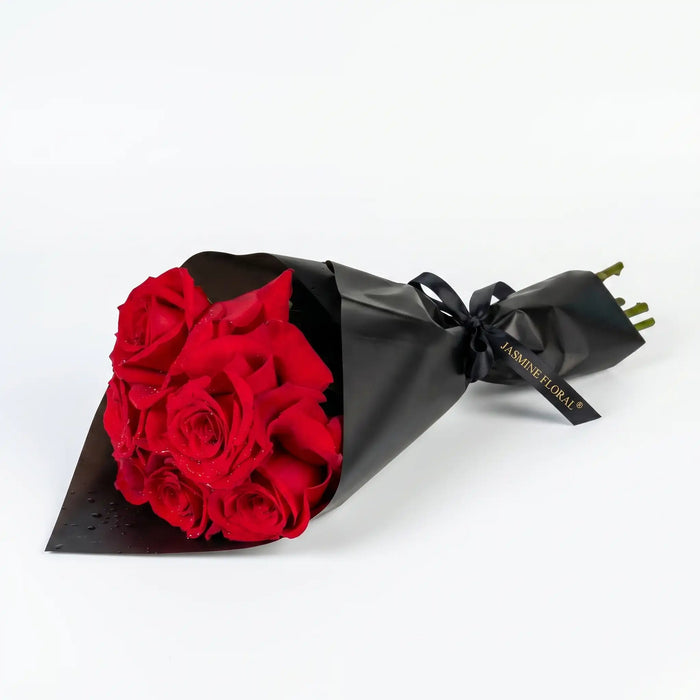 5 Red Roses Hand Bouquet | Black Wrap