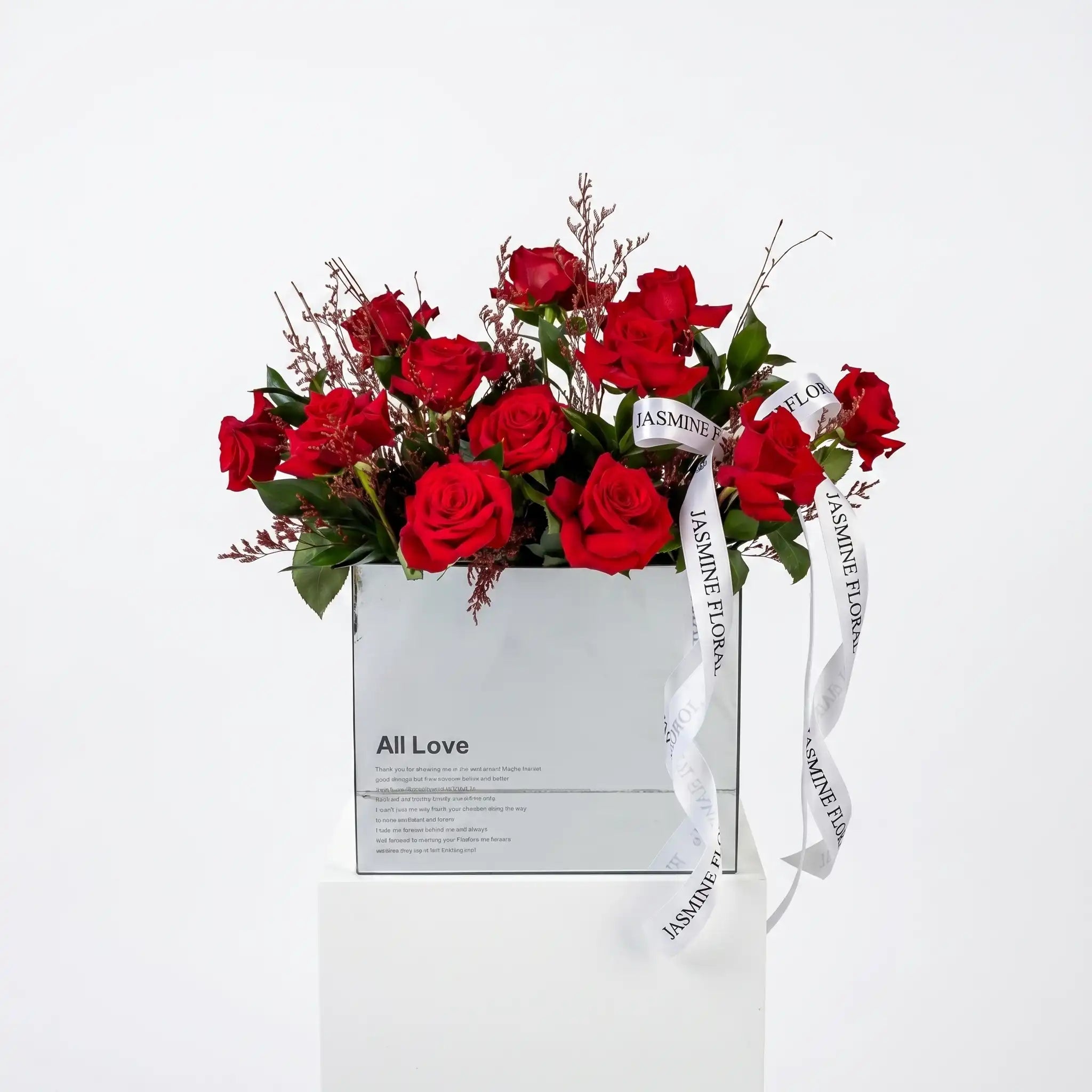 Silver Love Flowers Box | Red Roses