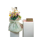 Hand Bouquet | Yellow And Purple Flowers | English Birthday Stick | Chocolate Box 18 Pcs