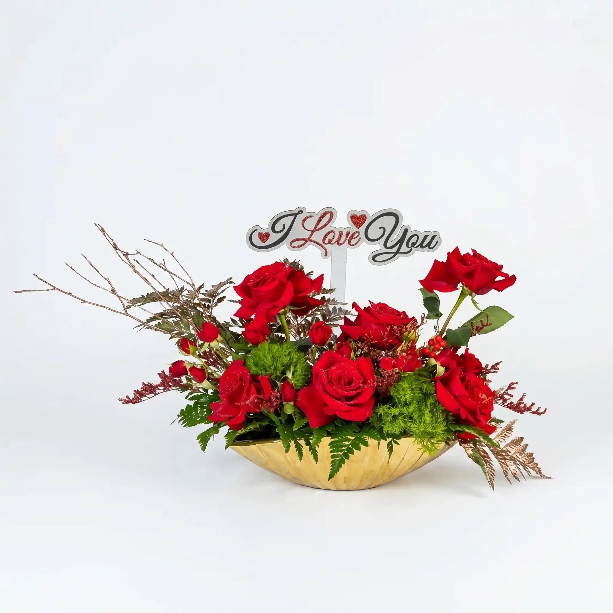 Premium Golden Vase | Red Roses | Love Topper