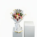 White Hand Bouquet | Mixed Flowers | Arabic Birthday Stick