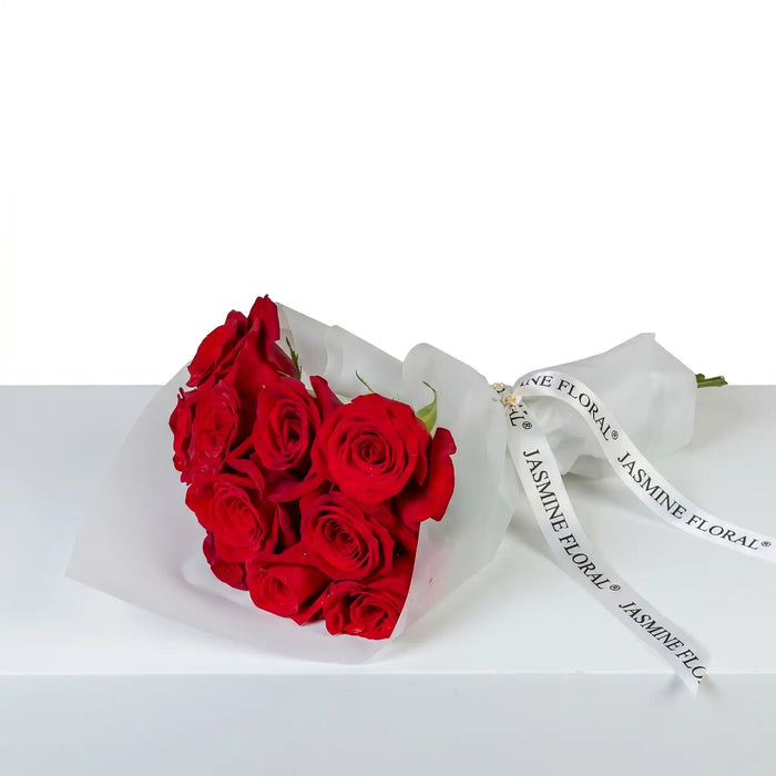 10 Red Roses Hand Bouquet | White Wrap