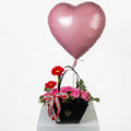 Black Flowers Bag | Pink Heart Balloon