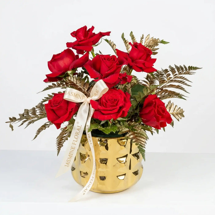Golden Vase Red Flower