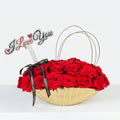 Premium Golden Vase | 25 Red Roses Love Acrylic Topper