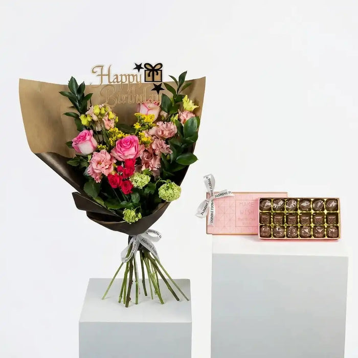 Birthday Hand Bouquet | English Stick | Chocolate Box 18 Pcs