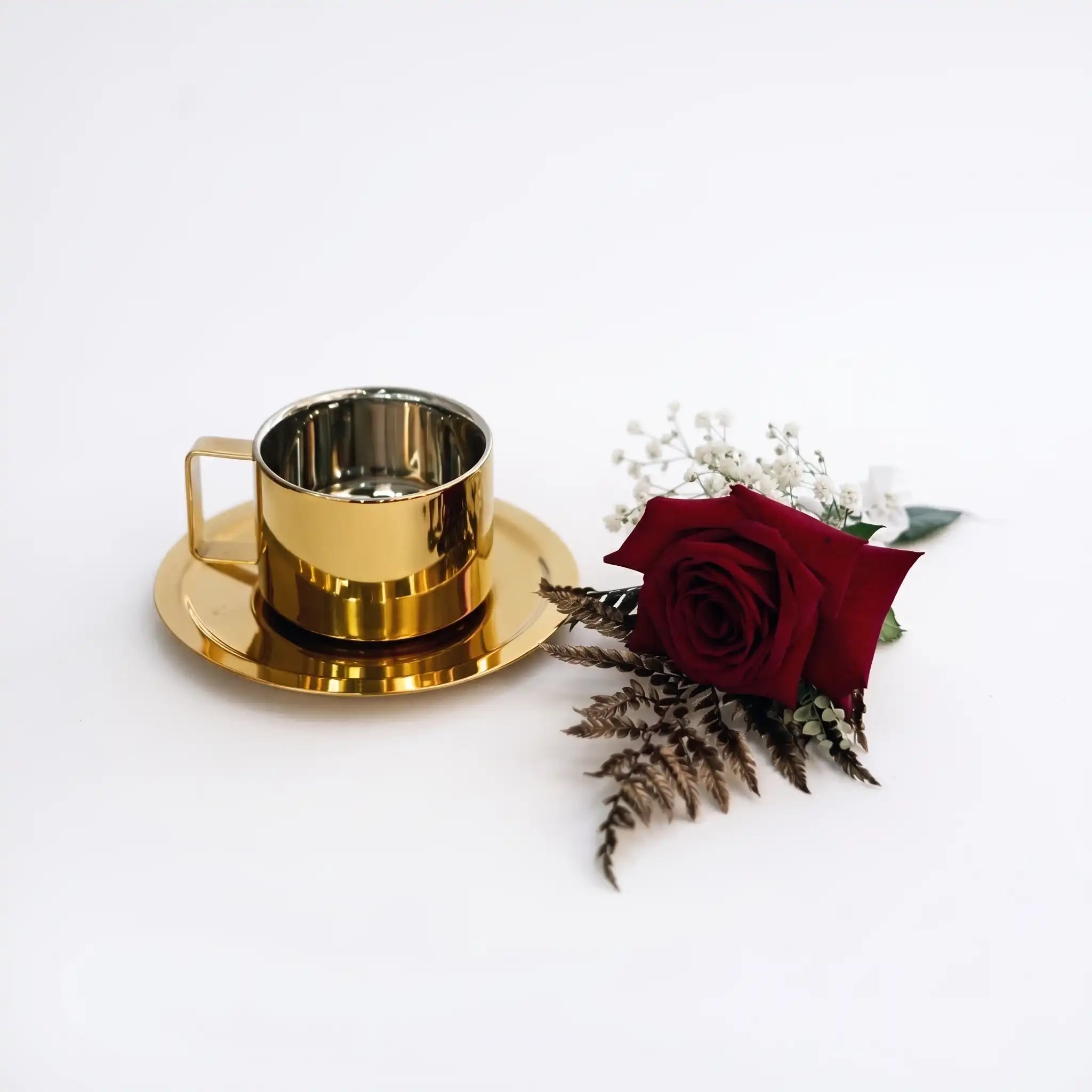 Stainless Steel Coffee Cup & Saucer | Gold