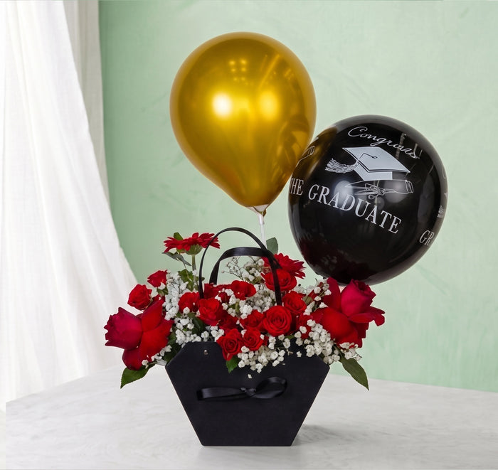 Black Box | Red Flowers | Graduation Balloon
