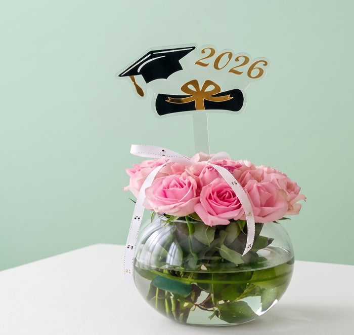Graduation Flowers Vase | 20 Pink Roses