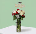 Graduation Vase | Rose White | Baby Red Roses